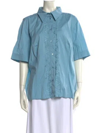 Pre-owned Escada Short Sleeve Button-up Top In Blue