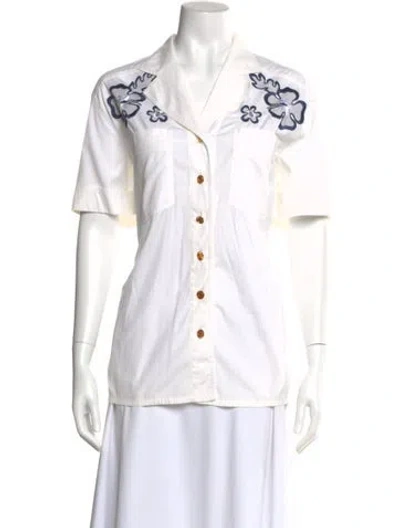 Pre-owned Escada Short Sleeve Button-up Top In Neutral