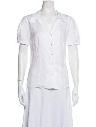 Pre-owned Escada Short Sleeve Button-up Top In White