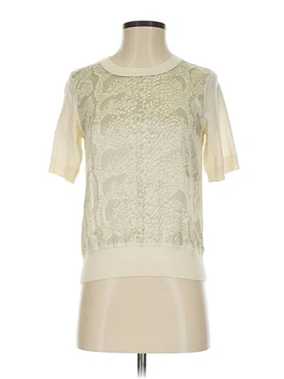 Pre-owned Escada Short Sleeve Top Ivory Animal Print Pattern Mock Neckline Tops