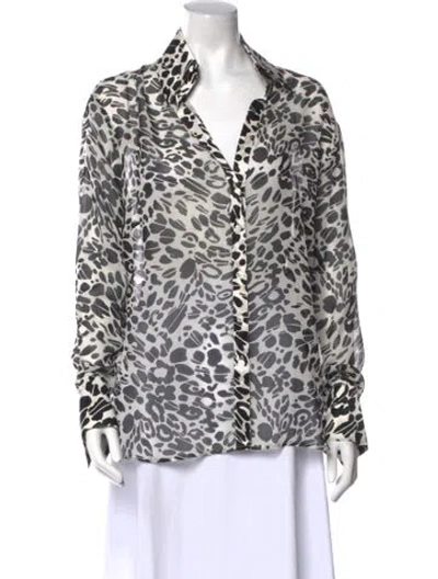 Pre-owned Escada Silk Animal Print Blouse In Black