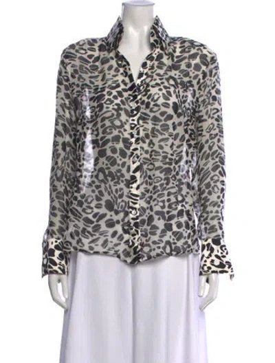 Pre-owned Escada Silk Animal Print Blouse In Black