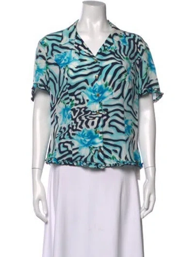 Pre-owned Escada Silk Animal Print Blouse In Blue