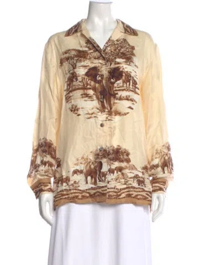 Pre-owned Escada Silk Animal Print Blouse In Brown