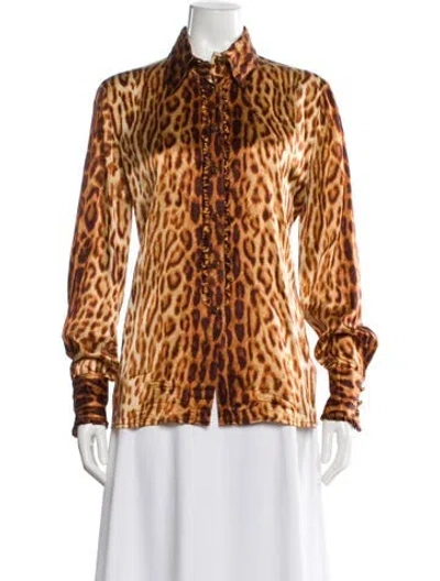 Pre-owned Escada Silk Animal Print Blouse In Brown