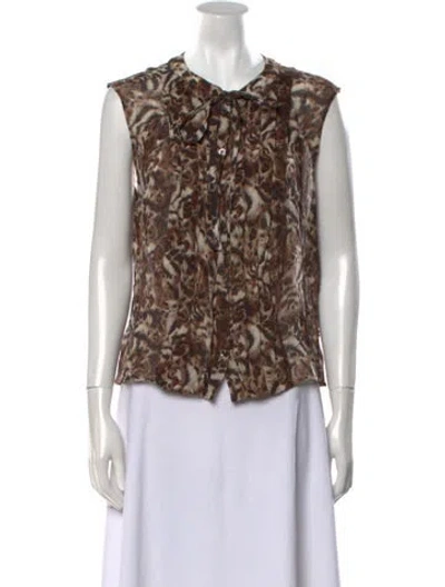 Pre-owned Escada Silk Animal Print Blouse In Brown