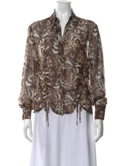 Pre-owned Escada Silk Animal Print Blouse In Brown