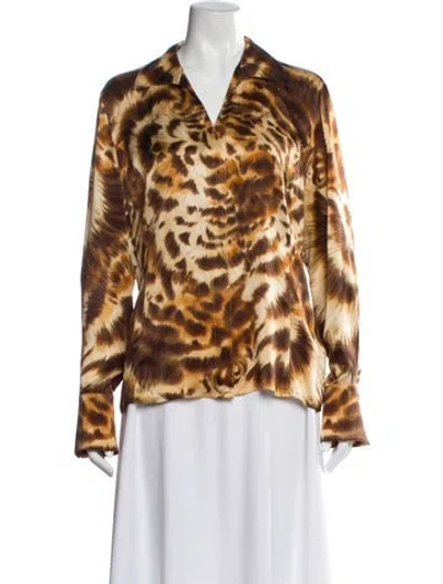 Pre-owned Escada Silk Animal Print Blouse In Brown