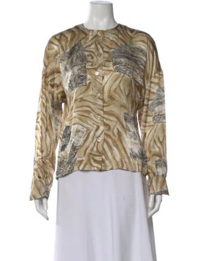 Pre-owned Escada Silk Animal Print Blouse In Brown