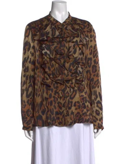 Pre-owned Escada Silk Animal Print Blouse In Brown