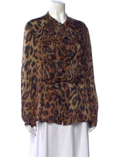 Pre-owned Escada Silk Animal Print Blouse In Brown