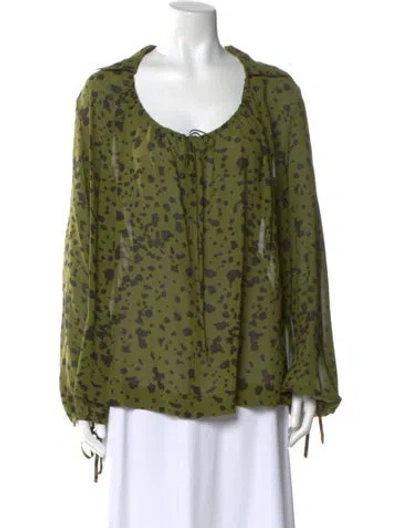Pre-owned Escada Silk Animal Print Blouse In Green