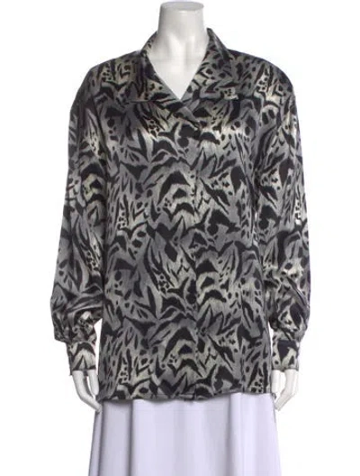 Pre-owned Escada Silk Animal Print Blouse In Grey