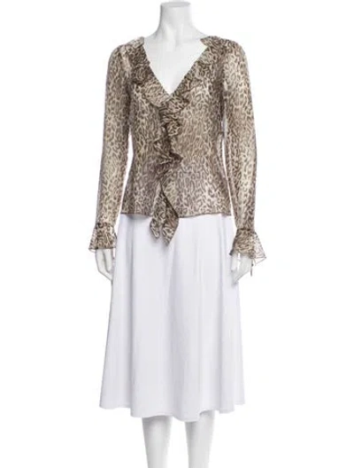 Pre-owned Escada Silk Animal Print Blouse In Neutrals