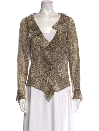 Pre-owned Escada Silk Animal Print Blouse In Neutrals