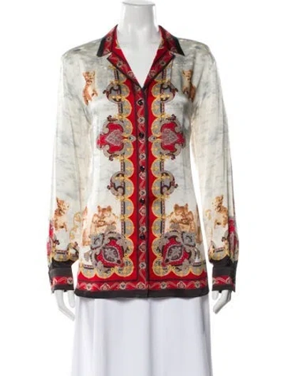 Pre-owned Escada Silk Animal Print Blouse In White