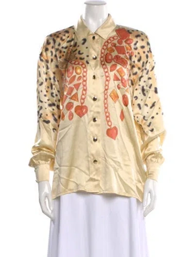 Pre-owned Escada Silk Animal Print Blouse In Yellow