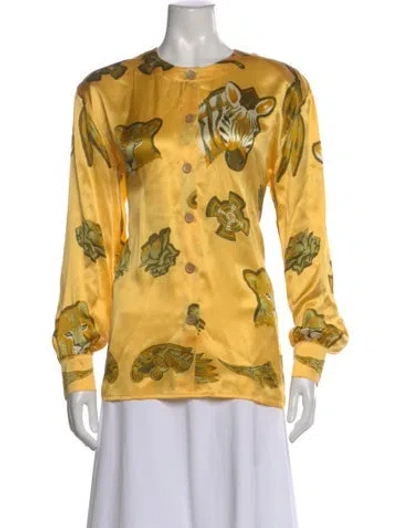 Pre-owned Escada Silk Animal Print Blouse In Yellow