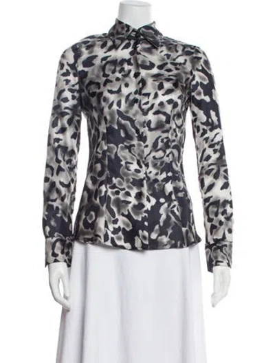 Pre-owned Escada Silk Animal Print Button-up Top In Multi