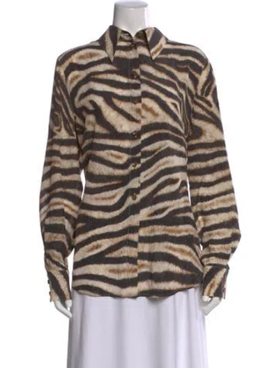 Pre-owned Escada Silk Animal Print Button-up Top In Neutral