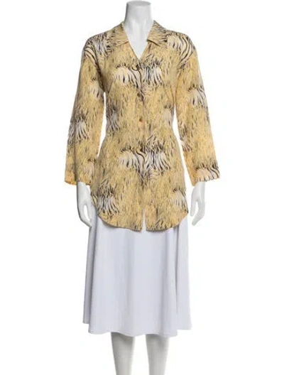 Pre-owned Escada Silk Animal Print Button-up Top In Neutral