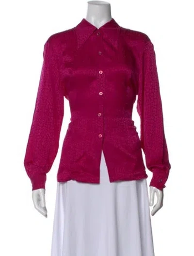 Pre-owned Escada Silk Animal Print Button-up Top In Pink