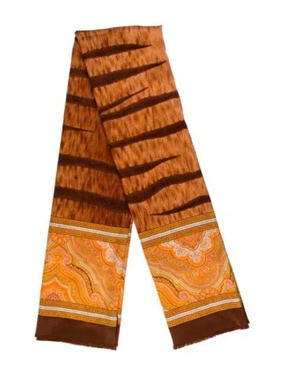 Pre-owned Escada Silk Animal Print Scarf In Brown