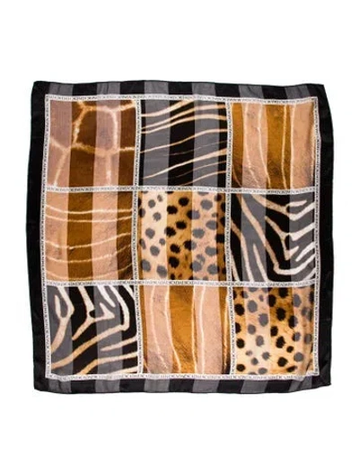 Pre-owned Escada Silk Animal Print Scarf In Brown