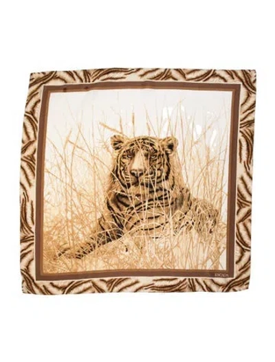 Pre-owned Escada Silk Animal Print Scarf In Brown