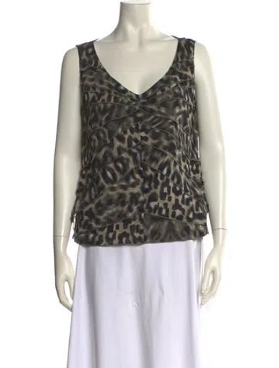 Pre-owned Escada Silk Animal Print Top In Black