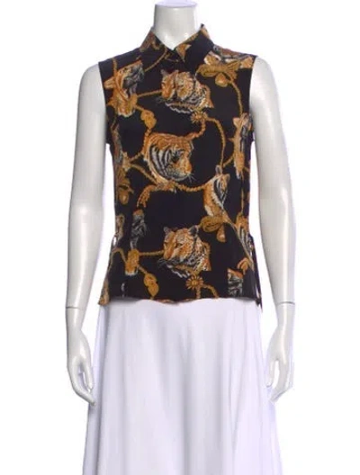 Pre-owned Escada Silk Animal Print Top In Blue