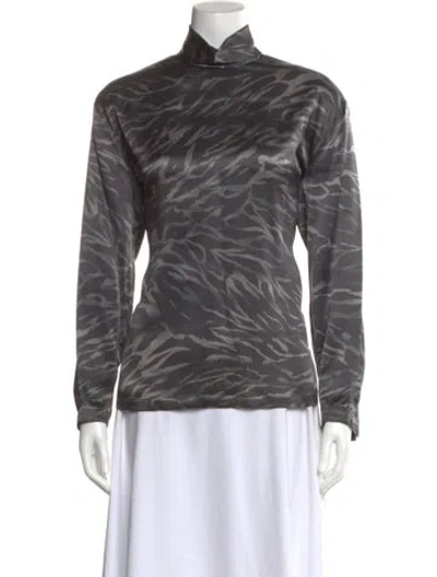 Pre-owned Escada Silk Animal Print Top In Gray