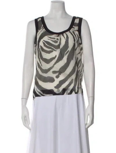 Pre-owned Escada Silk Animal Print Top In White