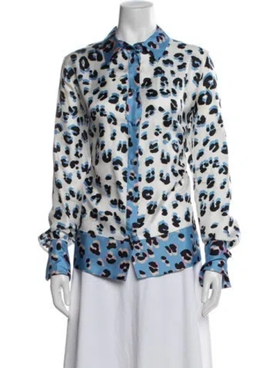 Pre-owned Escada Silk Animal Print Top In White