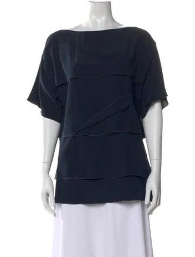 Pre-owned Escada Silk Bateau Neckline Top In Blue