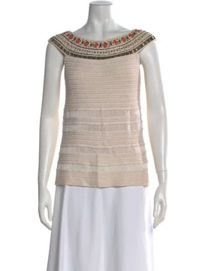 Pre-owned Escada Silk Bateau Neckline Top In Neutral
