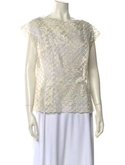 Pre-owned Escada Silk Bateau Neckline Top In White