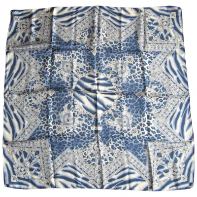 Pre-owned Escada Silk Blue Zebra Scarf Never Worn New Old Stock 1990s