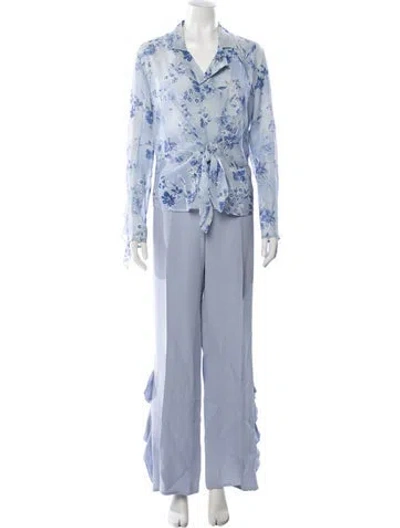 Pre-owned Escada Silk Bow Accents Pantsuit In Blue