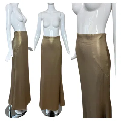 Pre-owned Escada Silk Bronzy Gold Paneled Maxi Evening Bridal Wedding Skirt In Brown