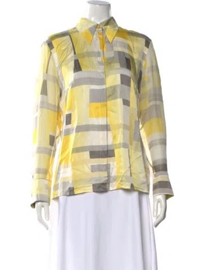 Pre-owned Escada Silk Colorblock Pattern Button-up Top In Yellow