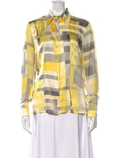Pre-owned Escada Silk Colorblock Pattern Button-up Top In Yellow