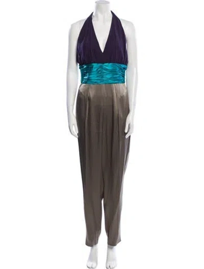 Pre-owned Escada Silk Colorblock Pattern Jumpsuit In Brown