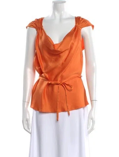 Pre-owned Escada Silk Cowl Neck Blouse In Orange