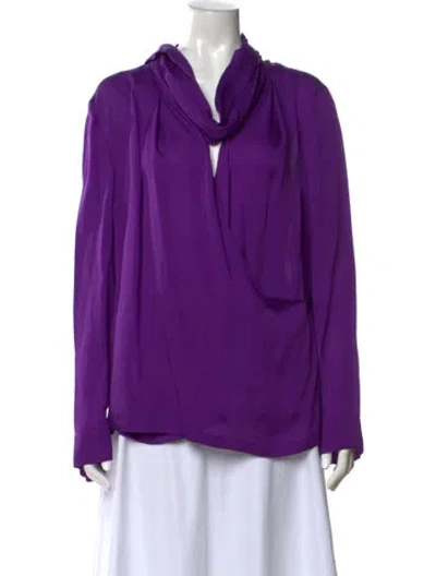 Pre-owned Escada Silk Cowl Neck Blouse In Purple