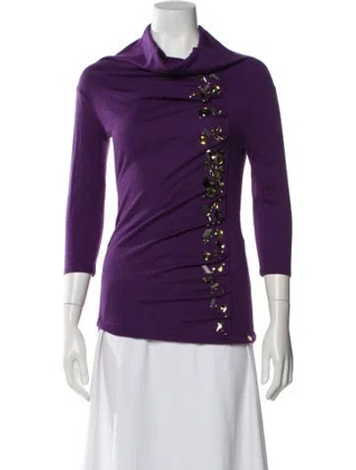 Pre-owned Escada Silk Cowl Neck Sweater In Purple