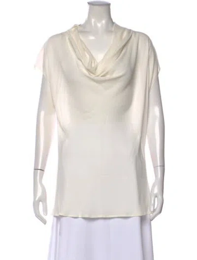 Pre-owned Escada Silk Cowl Neck Top In Neutrals/white