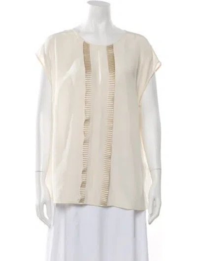 Pre-owned Escada Silk Crew Neck Blouse W/ Tags In Neutrals