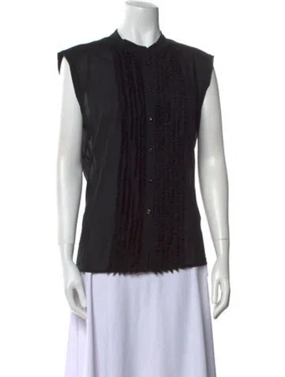 Pre-owned Escada Silk Crew Neck Button-up Top In Black