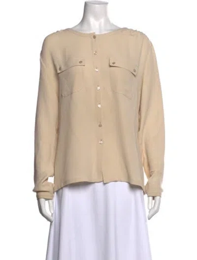 Pre-owned Escada Silk Crew Neck Button-up Top In Neutral